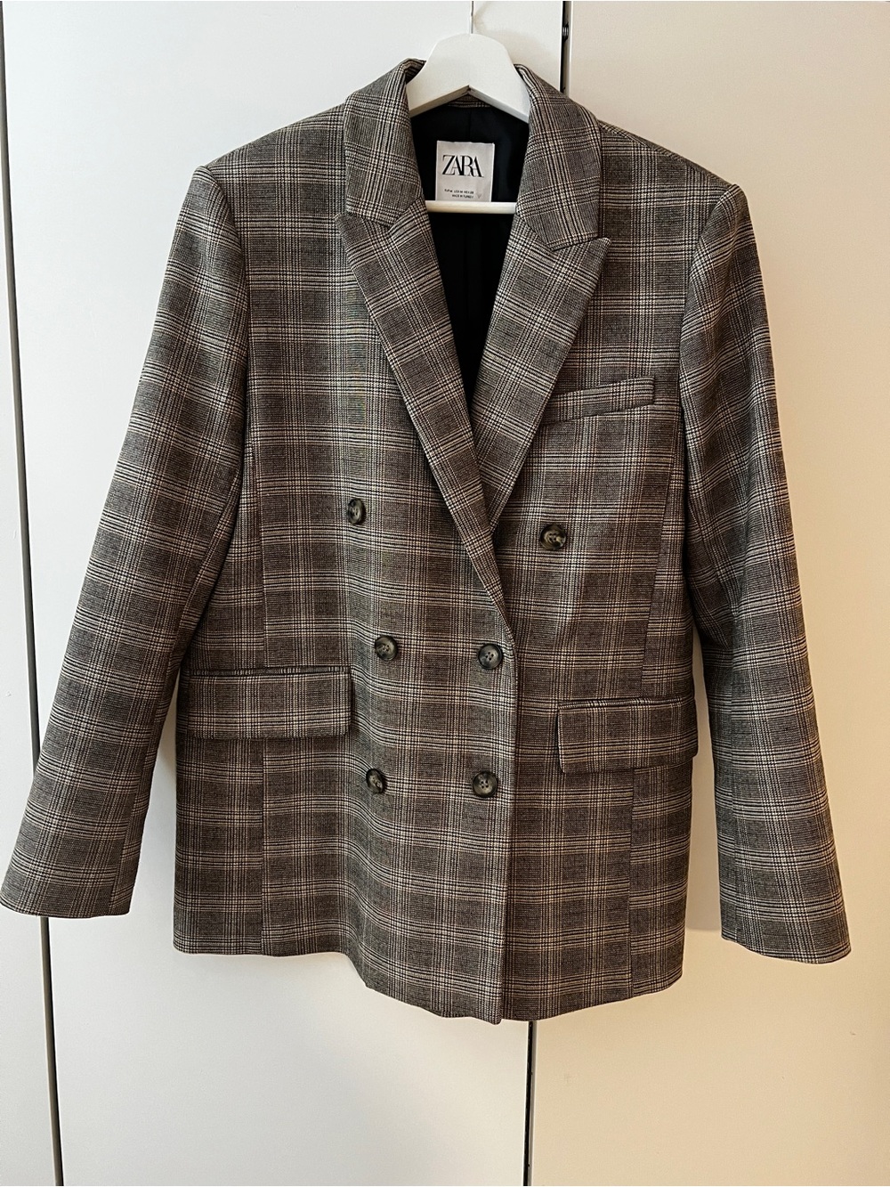 Zara Brown Plaid Double-Breasted Blazer